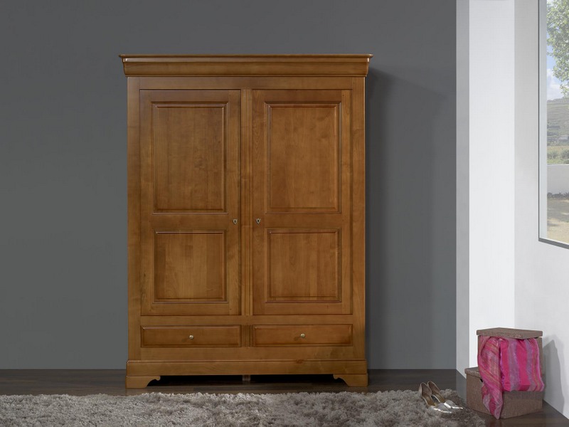Armoire 2 portes 2 tiroirs Odile en Merisier Massif de style Louis