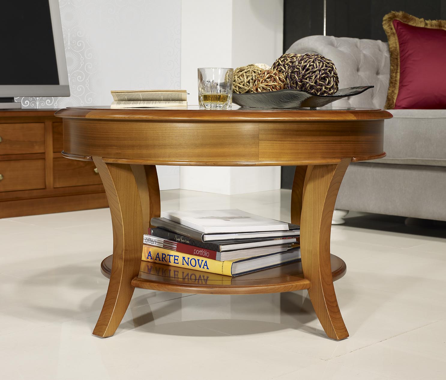 Table basse ronde Melodie en Merisier Massif de style ...