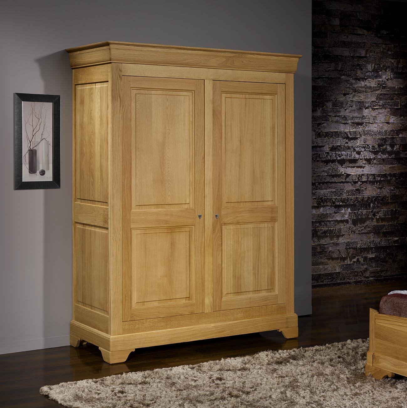 Armoire 2 portes en Chêne Massif de style Louis Philippe Finition Chêne