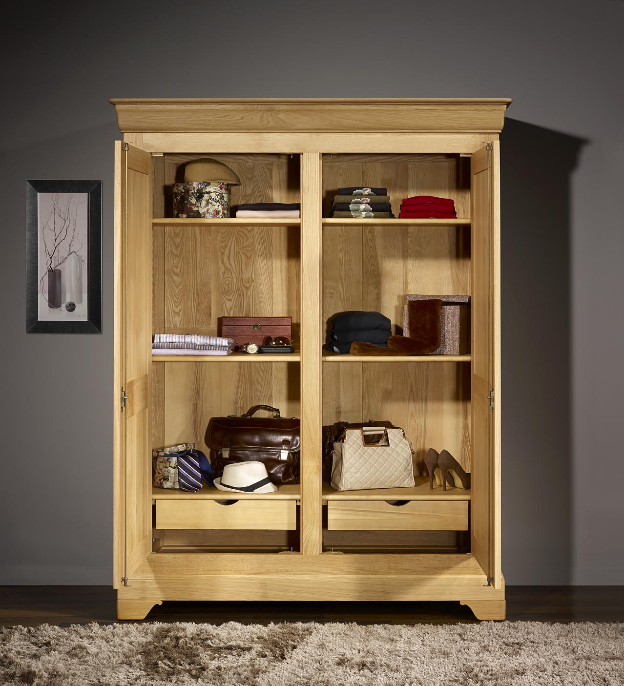Armoire 2 portes en Chêne Massif de style Louis Philippe Finition Chêne