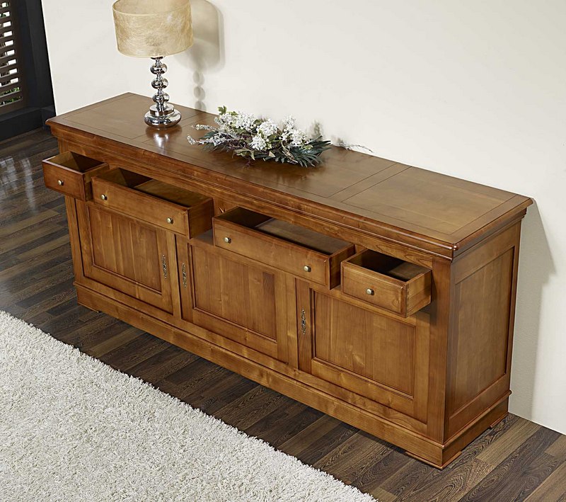 Buffet 3 portes 4 tiroirs en Merisier Massif de style ...