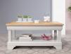 Table basse Eliot réalisée en Chêne de style Louis Philippe 1 tiroir de chaque côté Finition chêne naturel pour le plateau et Gris perle pour le corps TABLE BASSE Table basse Eliot réalisée en Chêne de style Louis Philippe 1 tiroir de chaque côté Finition chêne naturel pour le plateau et Gris perle pour le corps TABLE BASSE